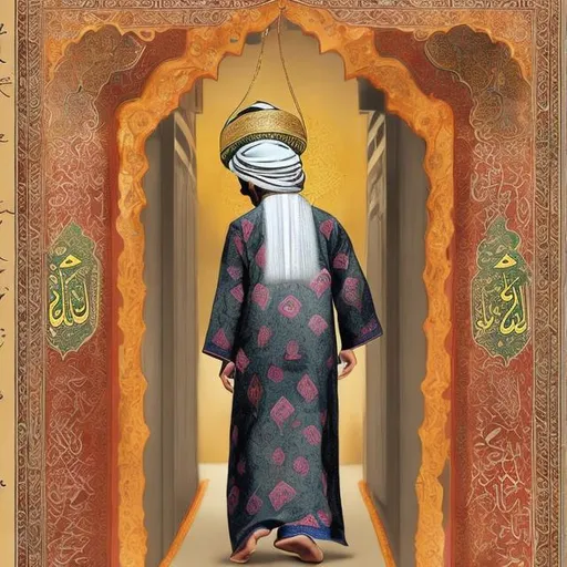 Prompt: A Muslim scholar who is dressed in kirta pajama and wearing an Imama on his head is walking on the straight path
In the Pakistani environment, creating a colorful book cover 