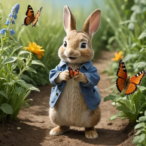 Prompt: Peter rabbit and a butterfly 