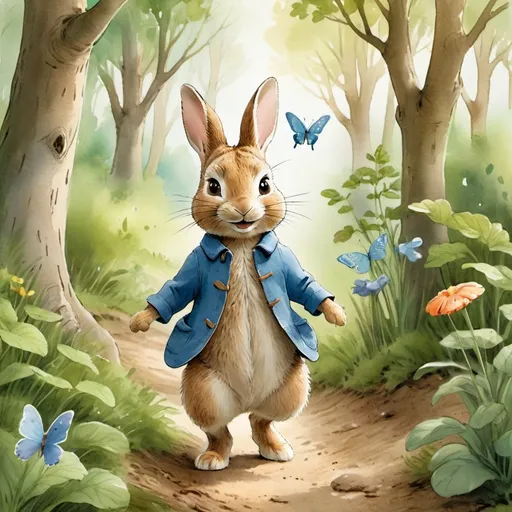 Prompt: Peter rabbit and a butterfly 