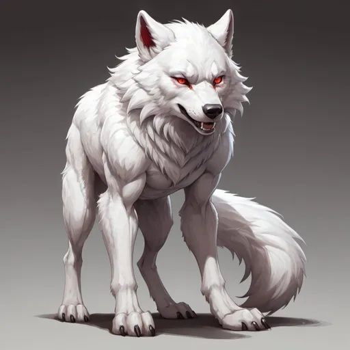 Prompt: Anthropomorphic, furry, wolf, White fur, red eyes, full body