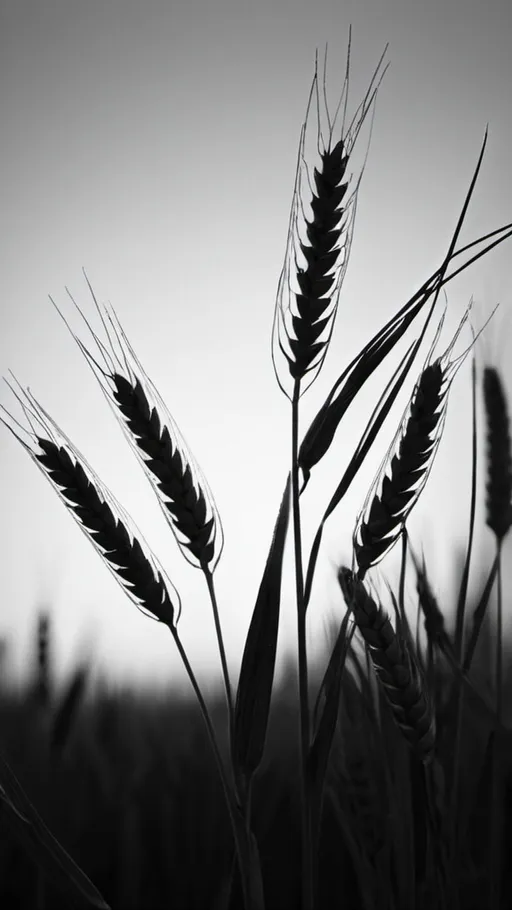Prompt: sillouette of wheat in black and white for art print
