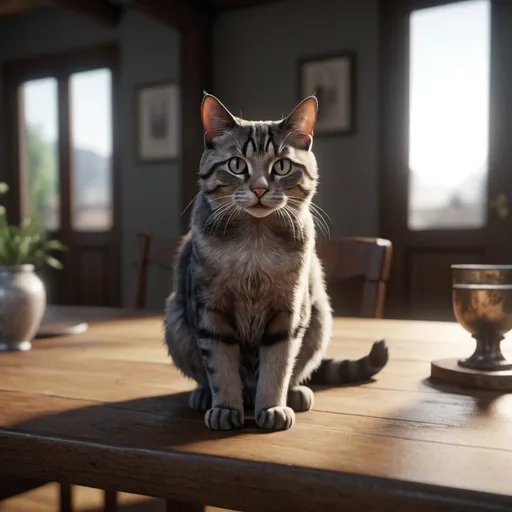 Prompt: A cat sitting on a table hyper realistic unreal engine 4k