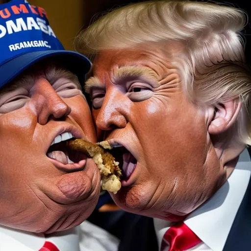 Prompt: donald trump eating a black man