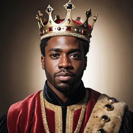 Prompt: Create me an image of a black man as a king