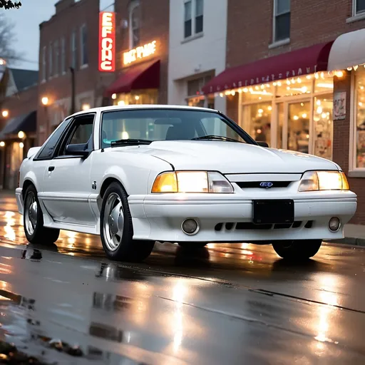 Prompt: 1993 Ford Mustang 5.0 Hatchback white in color