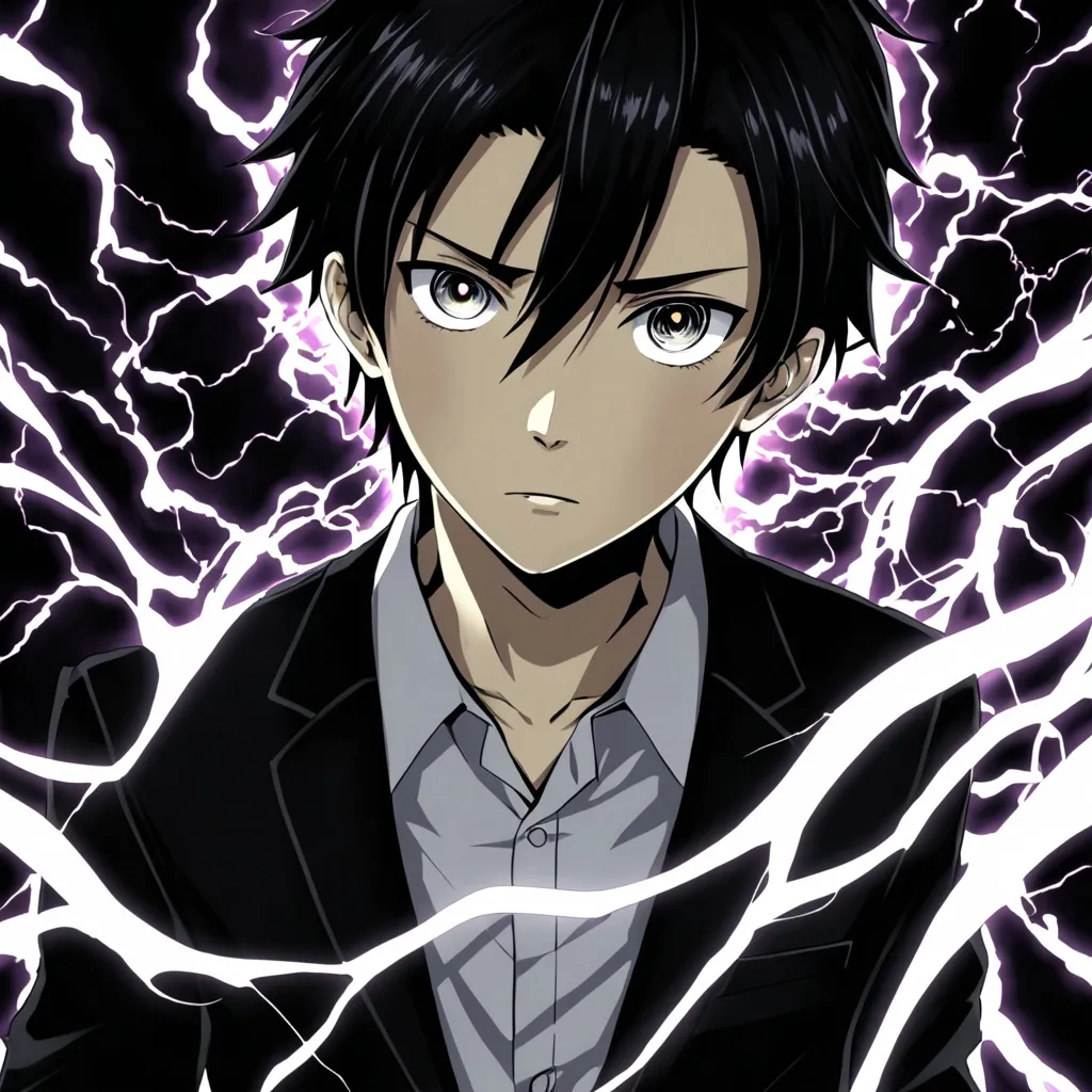 Prompt: Generate an image of a handsome young boy. He is wearing fine black blazer. He is a 15 year old. He has black eyes and black hair. His eyes are like endless void but normal. Darkness seeps out from him and wisps. There is black electricity surrounding him.
Make it anime lik