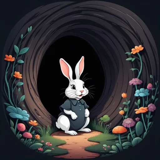 Prompt: Whimsical rabbit hole, dark colors, cartoon style
