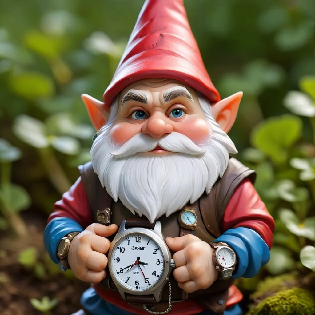 Prompt: A gnome wearing a watch