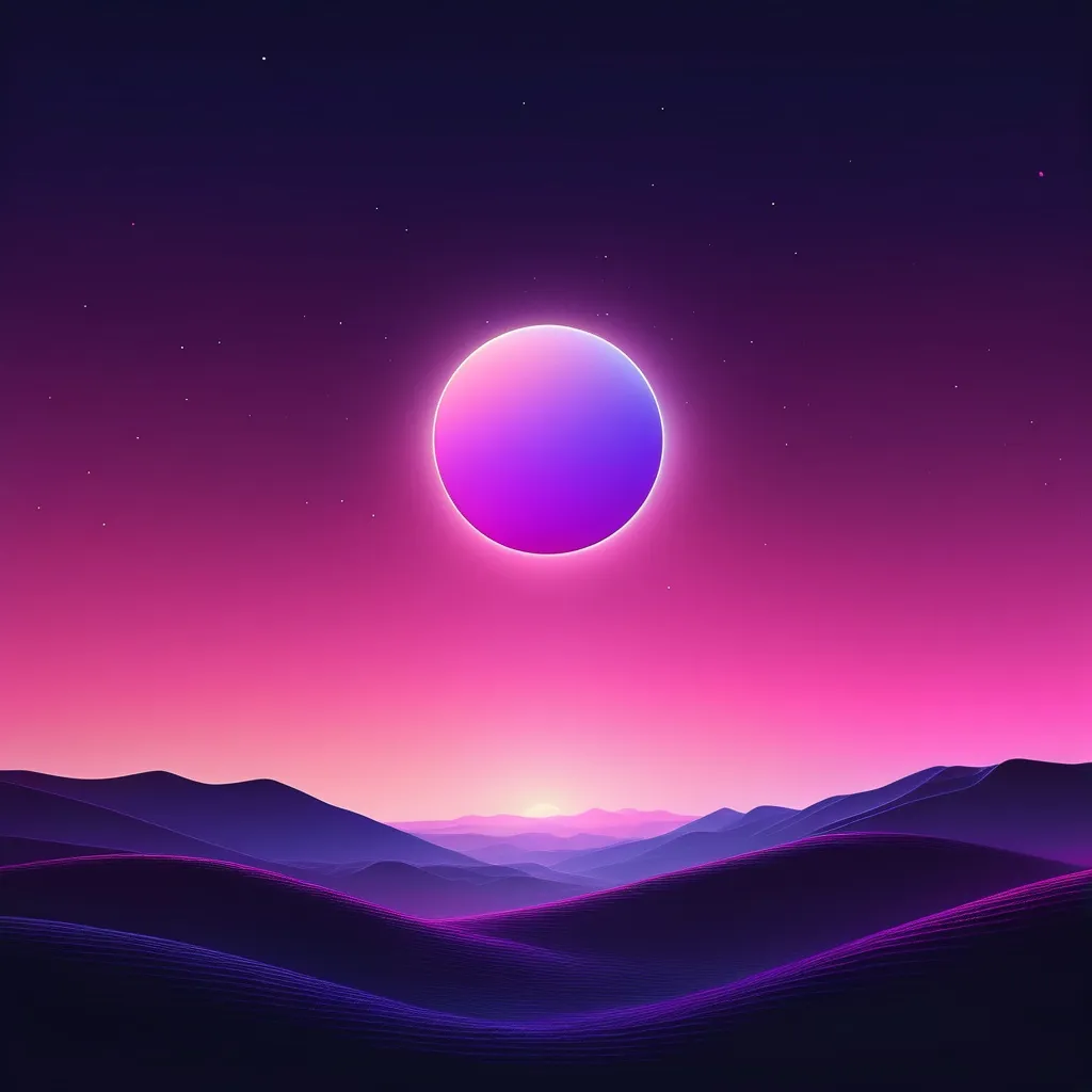 Prompt: A dawn morning sun beginning to arise with a purple-pink star night , neon realism style, layered, soft rounded forms, subtle gradient