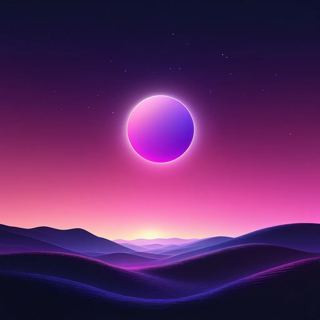 Prompt: A dawn morning sun beginning to arise with a purple-pink star night , neon realism style, layered, soft rounded forms, subtle gradient