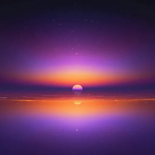 Prompt: Beautiful sunset on an horizon with orange and purple skyline with a few stars in the distance