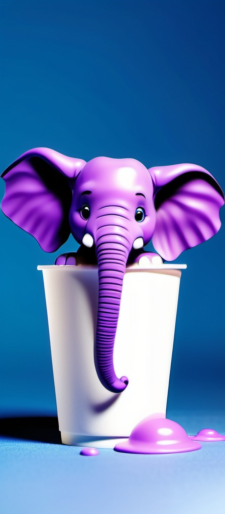 Prompt: Make a cartoon elephant drinking lean out of a white party cup and it’s spilling purple lean a little 