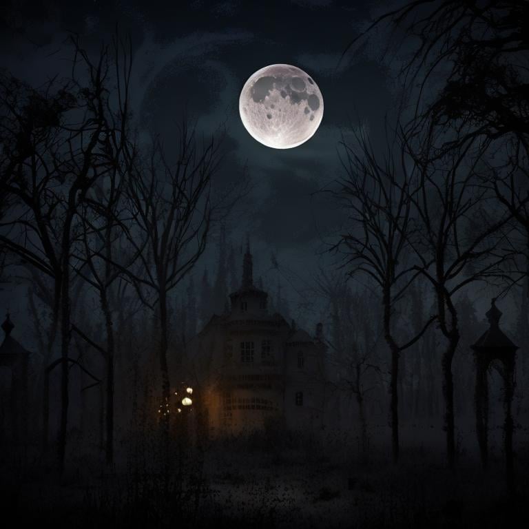 Prompt: Atmospheric clip of a moonlit night, setting the spooky tone