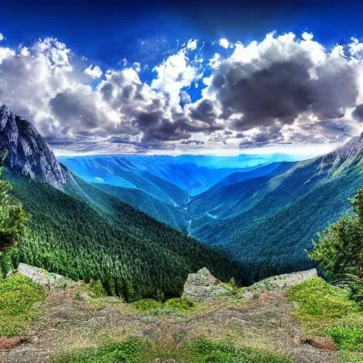 Prompt: long shot scenic professional photograph of mountainside landscape, perfect viewpoint, highly detailed, wide-angle lens, hyper realistic, with dramatic sky, polarizing filter, natural lighting, vivid colors, everything in sharp focus, HDR, UHD, 64K