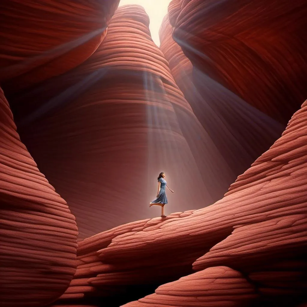 Prompt: <mymodel>close up of woman levitating over Sedona Red Rock, dreamy, mysterious, introspective, highres, detailed, ethereal glow, surrealism, mysterious depths