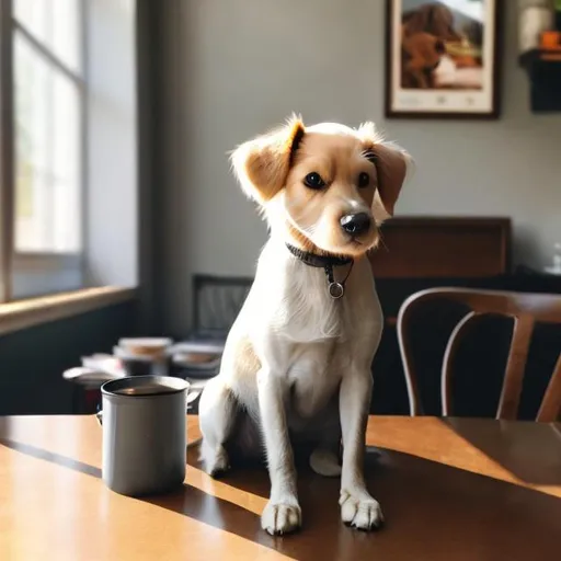 Prompt: A dog sitting on table
