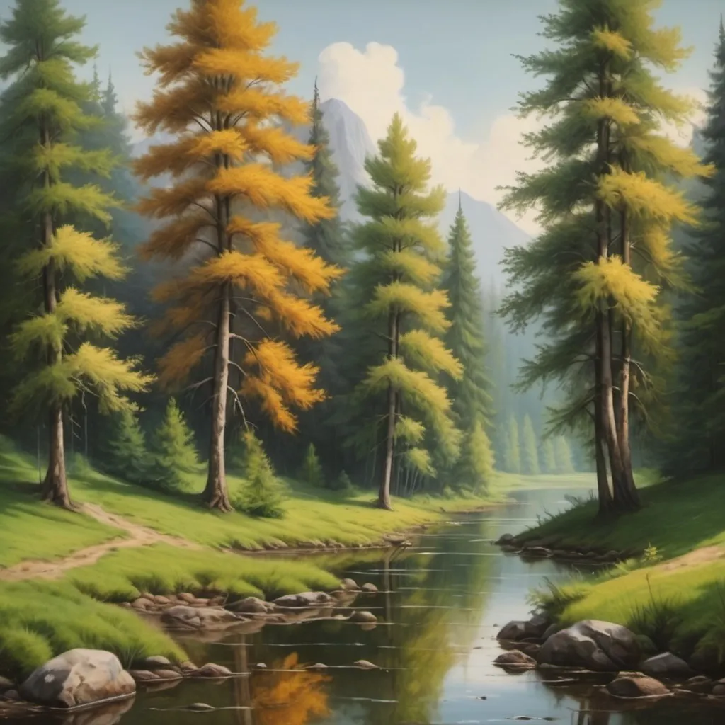 Prompt: I need a painting of a picturesque nature scene with lots of trees