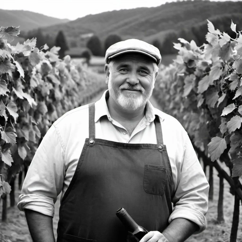 Prompt: create me an old looking black and white or sketchi pic about some people working in winery

