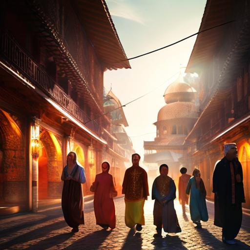 Prompt: capture the essence of diverse cultures and religions, and how the community appreciates the richness of human diversity. In the scale of  fantasy with a tone of light and hope.
