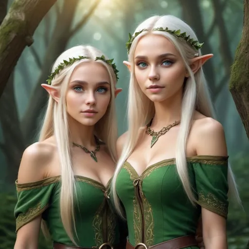 Prompt: A magical land full of elf-humans in it, very attractive and beautiful faces, full body view and very very very beautiful faces. (Realistic image)