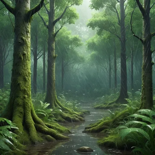 Prompt: A highly detailed forest in a rainfall, very attractive and beautiful background, high quality. (Realistic image)