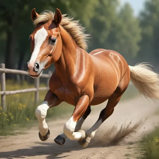 Prompt: A little horse running and having fun. (Realistic image)