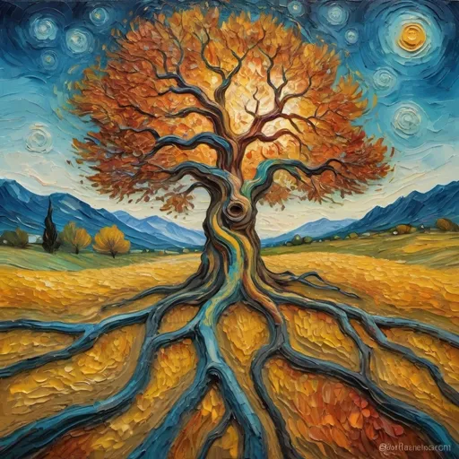 Prompt: An oil painting tree like human anatomy in vangog style