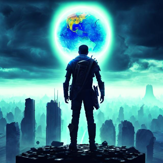 Prompt: Man standing on a corrupted world 