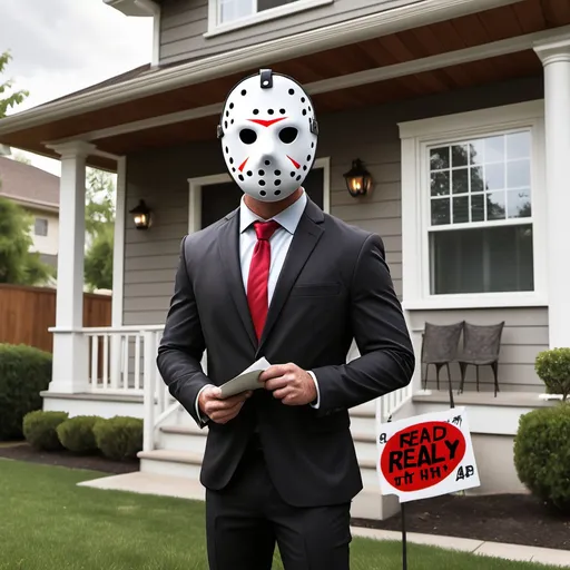 Prompt: jason friday 13th 
 as a real estate agent seling a house