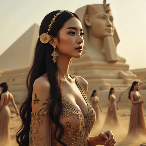 Prompt: （Full body image)In ancient Egypt, a beautiful queen(gorgeously detailed facial features), dressed in formal attire, stood beside the majestic Great Sphinx, receiving the admiration of the people.
splash art, hyper detailed, ultra realistic, highly detailed, surreal heavy mist,

Perfect studio lighting, perfect shading, impeccable contrast, HDR, UHD, high res, 64k
