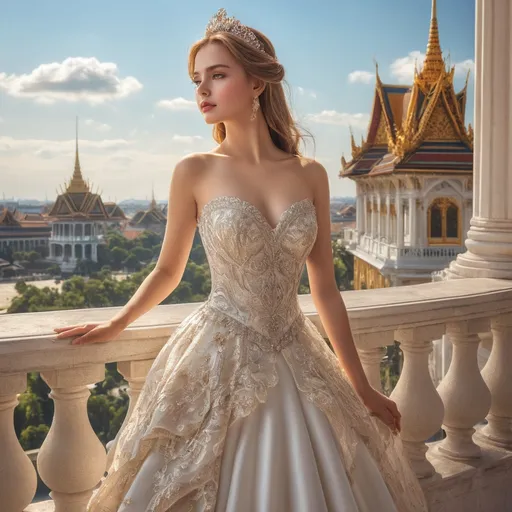 Prompt: A long, long time ago, on a sunny day, a stunningly beautiful princess (ultra detailed )with a graceful figure stood on the balcony of a grand palace. She was dressed in a gorgeous princess gown, gazing out at the scenery beyond.
fine detailed drawing, professional photo, HDR, UltraHD, a lot of details, pixel study, 3D, detail, photorealism, majestic, stunning, elegant, brillant, sumptuous, magnificent, effulgent, refulgent,
, lovely, epic, long hair, mystic, full body view, classical and warm lighting style and cinematic art, portrait view, close up view 

