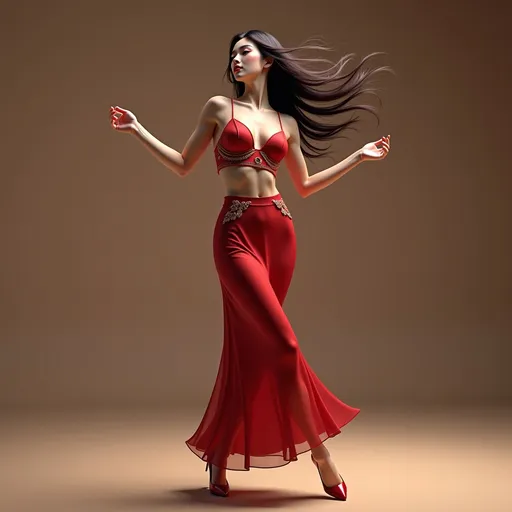 Prompt: Full body of a woman dancing,
AI defined exquisitely beautiful, totally ultra realistic young adult Chinese, gorgeously detailed facial features, charming curves, ultra glamorous, perfect shading, impeccable contrast, HDR, UHD, high res, 64k

