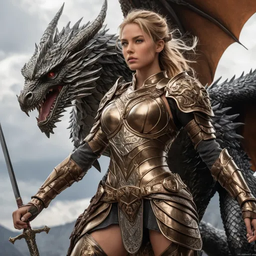 Prompt: (full body view )In the age of ancient myths, a young and beautiful female warrior, with a strong and muscular build and a powerful chest, possessed piercing eyes（ultra detailed). She wore ultra lightweight bronze-colored armor and wielded an ancient sword, sitting on the back of a flying dragon as she battled in the skies.(ultra detailed)
fine detailed drawing, professional photo, HDR, UltraHD, a lot of details, pixel study, 3D, detail, photorealism, majestic, stunning, elegant, brillant, sumptuous, magnificent, Olympian, effulgent, refulgent, fantasy, lovely, epic, fairy, long hair, mystic, full body view, classical and warm lighting style and cinematic art 

