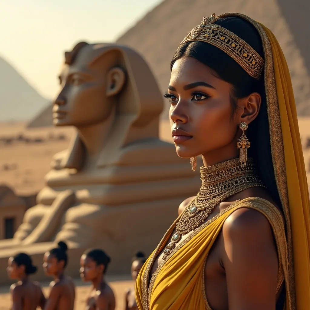 Prompt: （Full body image)In ancient Egypt, a beautiful queen(gorgeously detailed facial features), dressed in formal attire, stood beside the majestic Great Sphinx, receiving the admiration of the people.
splash art, hyper detailed, ultra realistic, highly detailed, surreal heavy mist,

Perfect studio lighting, perfect shading, impeccable contrast, HDR, UHD, high res, 64k
