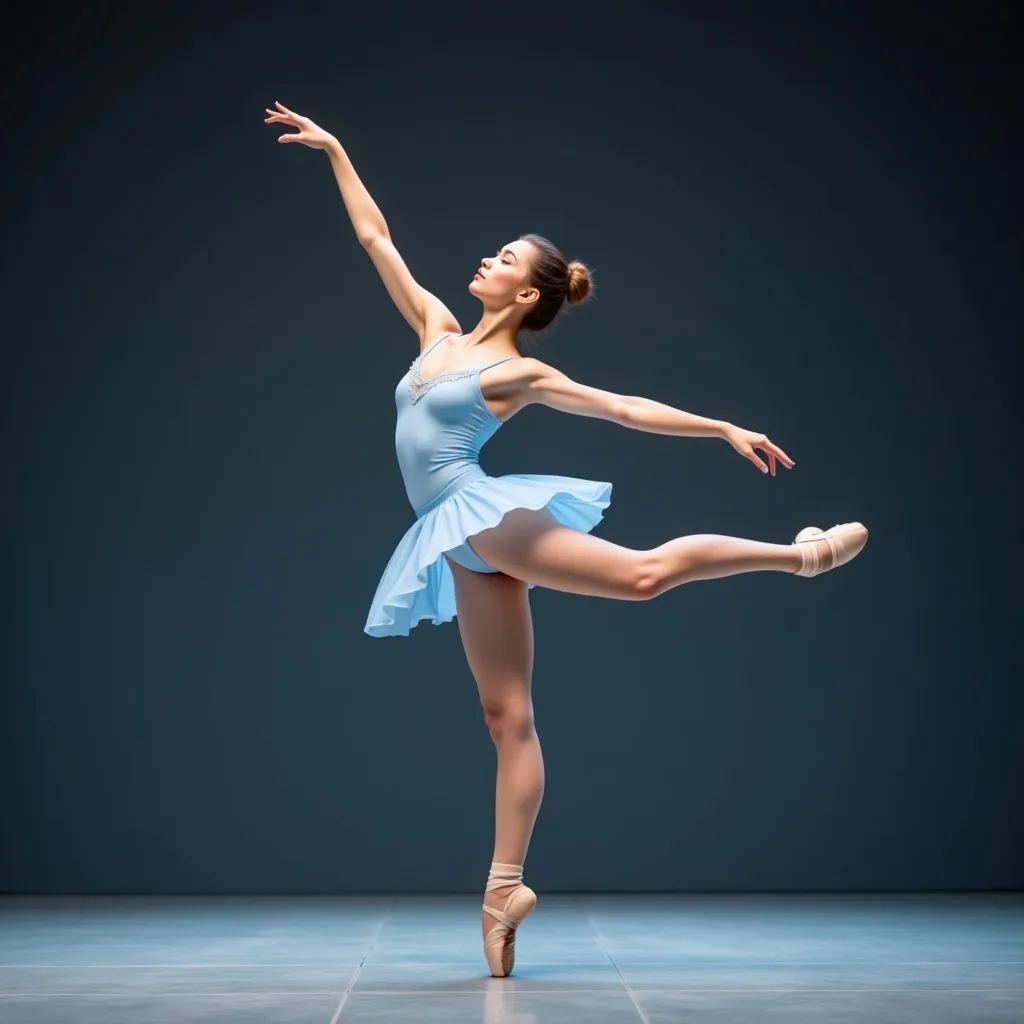 Prompt: A stunningly beautiful ballet dancer(A 18-year-old Caucasian girl, standing at 175 cm tall, with measurements of 110 cm, 65 cm, and 95 cm with flawless porcelain skin, perfectly symmetrical facial features, enchanting almond-shaped eyes, and a radiant smile. Her figure is impeccably proportioned), dressed in a light blue ballet costume, performed a flawless “Back Arch Jump” on stage
Splash art, hyper detailed, ultra realistic, highly detailed,
Perfect studio lighting, perfect shading, impeccable contrast, HDR, UHD, high res, 64k
