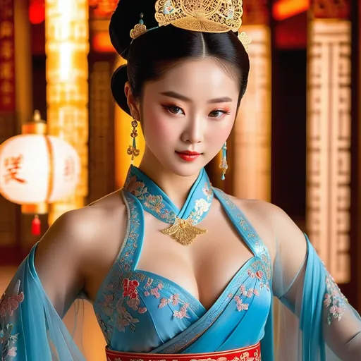 Prompt: An elegant chief court dancer in ancient China, gracefully dancing among palace guests.