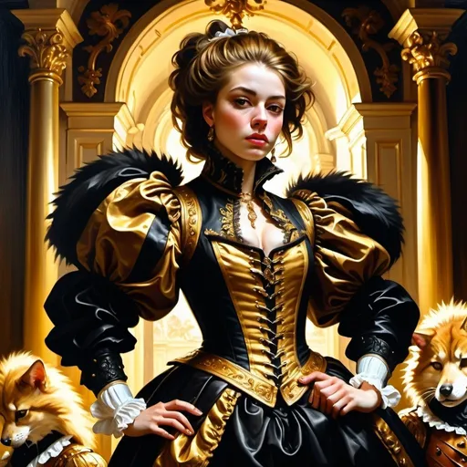 Prompt: Baroque-style depiction of a militia of furry female characters, rich and luxurious oil painting, intricate details on armor and clothing, dramatic lighting with deep shadows, warm golden tones, intense expressions, grand and majestic composition, high quality, oil painting, baroque, furry characters, dramatic lighting, warm golden tones, rich details, intense expressions, grand composition, luxurious