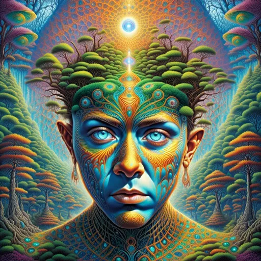 Prompt: <mymodel>A (face with three different angles on one neck), (third eye on forehead), eye pattern skin, surreal and fantastical atmosphere, dreamlike quality, otherworldly vibe, vibrant colors, high contrast lighting, mystical background with shifting patterns, ethereal and enigmatic, ultra detailed, intricate design, 4K resolution.