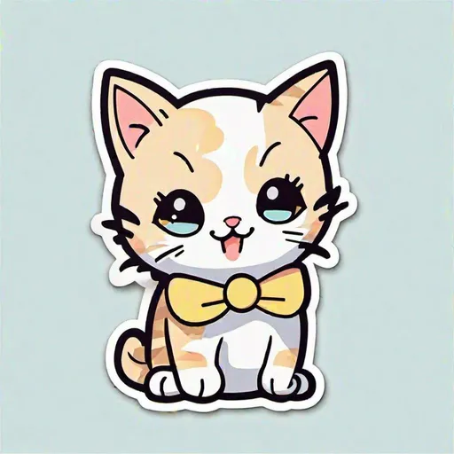 Prompt: Die-cut sticker, Cute happy kawaii {kitten} sticker, white background, illustration minimalism, vector, pastel colors, centered subject, (((1kitten)))