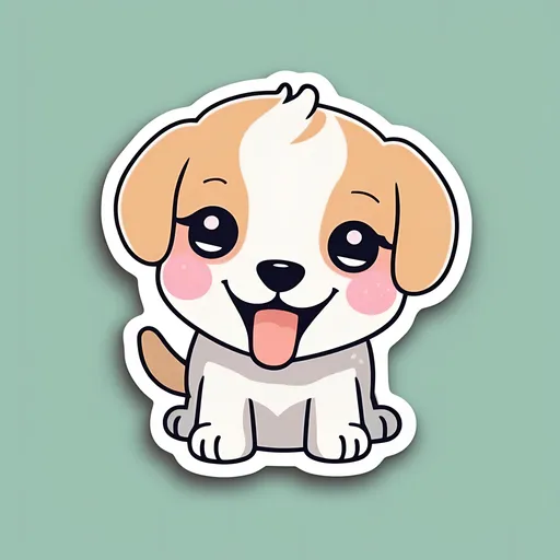 Prompt: Die-cut sticker, Cute happy kawaii {puppy} sticker, white background, illustration minimalism, vector, pastel colors, centered subject, (((1puppy)))