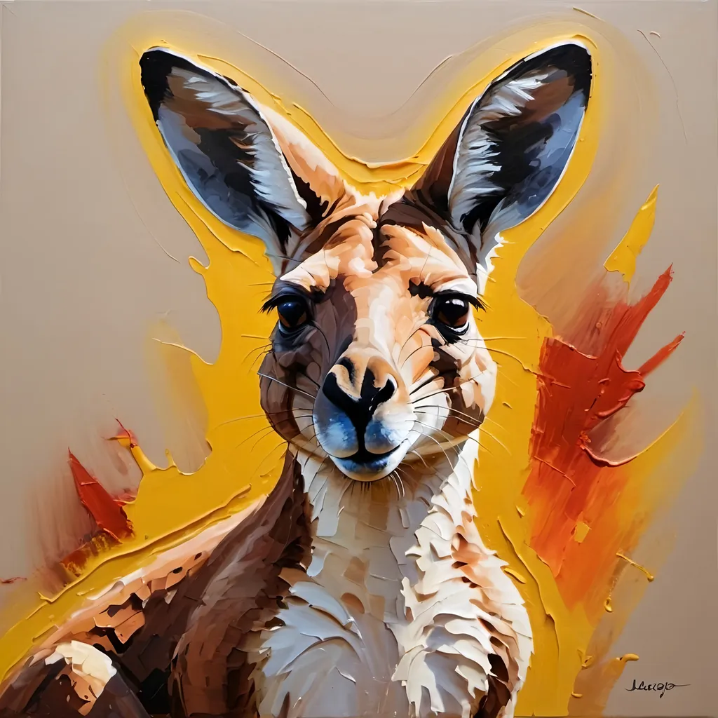 Prompt: thick impasto oil painting thick, bumpy paint strokes of Australian kangaroo