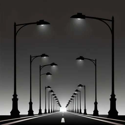 Prompt: black figure of streetlights, it must look like in a road. almost like a logo but not really logo. lining up in road
