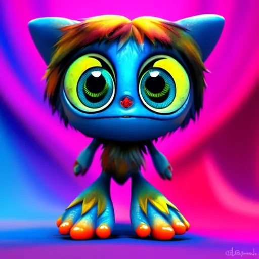 Prompt: A cute character, big eyes, small body, detailed face, vibrant colors, colorful background. Big feet and toes