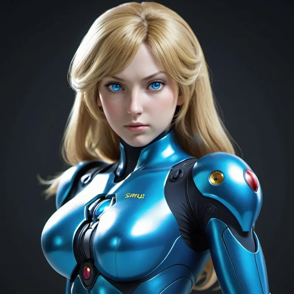 Prompt: super hero ,zero suit samus, blue eyes, stunning proportions, zero suit, skin-fit bodysuit, shiny skin, intricate details 3 D 4 K