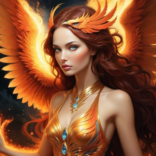 Prompt: Phoenix mystic beautiful woman hybrid