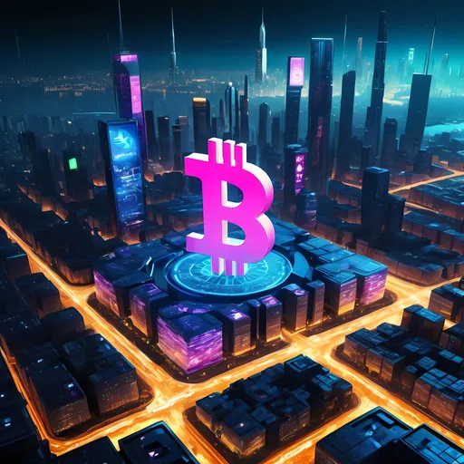 Prompt: btclp cryptocurrency taking over on PulseChain, high-tech futuristic setting, glowing digital currency, intense and vibrant colors, detailed blockchain network, professional digital rendering, cyberpunk style, futuristic cityscape, blockchain dominance, highres, ultra-detailed, futuristic, vibrant colors, digital currency, blockchain network, cyberpunk, intense lighting. use the BTCLP logo from dexscreener 