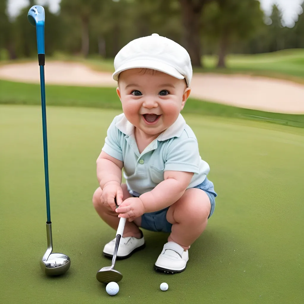 Prompt: happy baby playing golf
