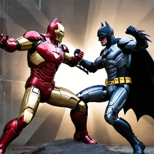 Prompt: Batman and Iron Man fight