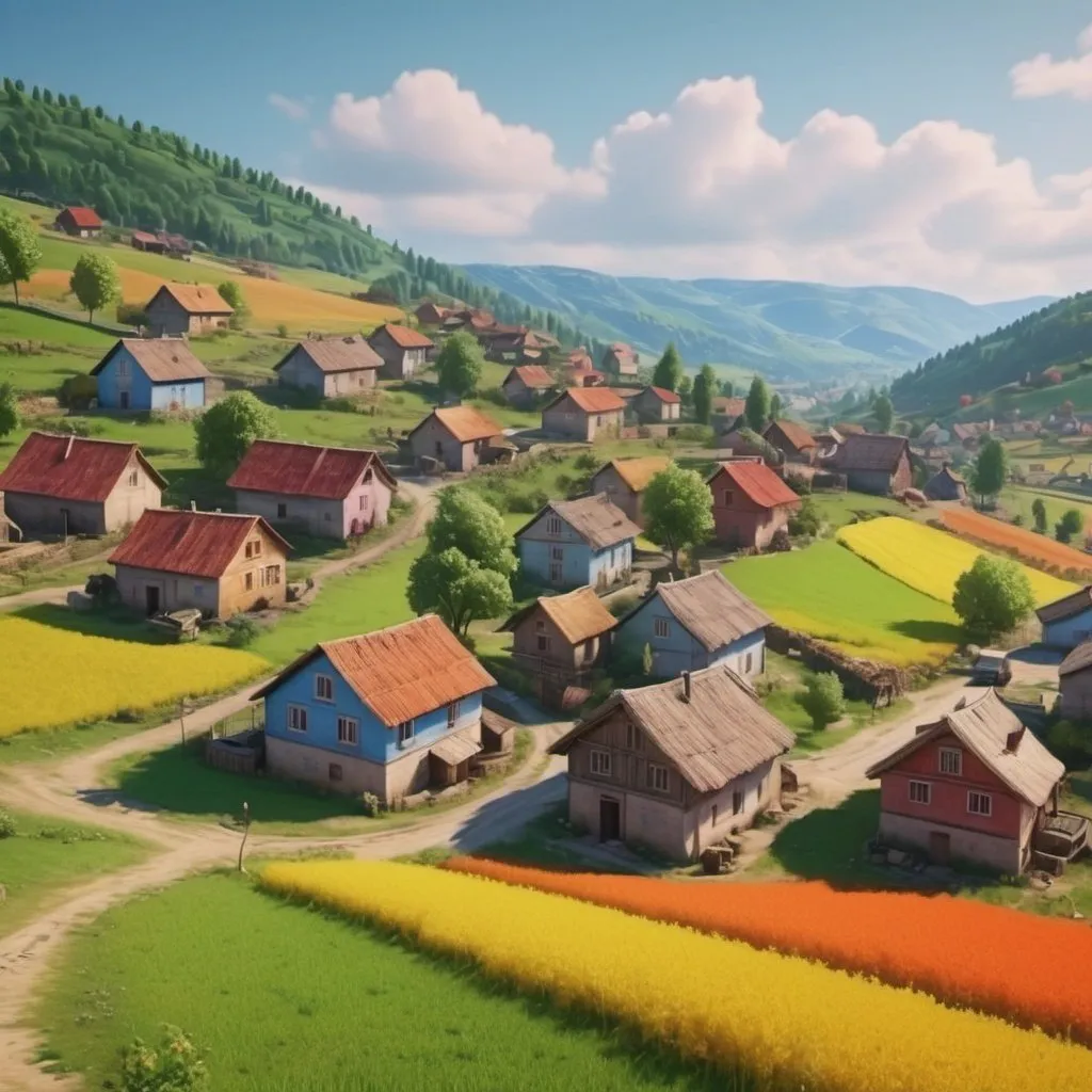 Prompt: Rural village. Colorful view. Detailed. 8k. UHD. Realistic.