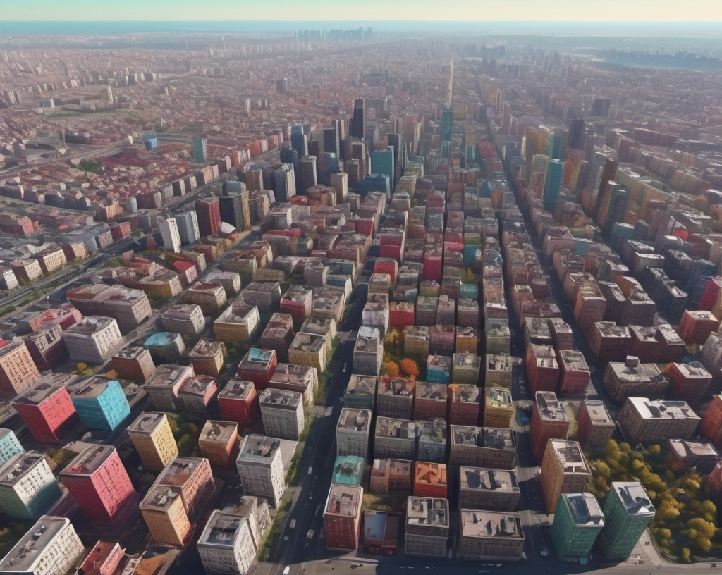 Prompt: City Landscape with all colors. Aerial shot. UHD. Realistic.